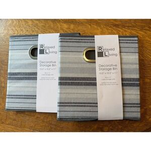 NEW 2 Relaxed Living Storage Bins 10.5 x10.5 x 11 Gray Stripes Organizers Shelf
